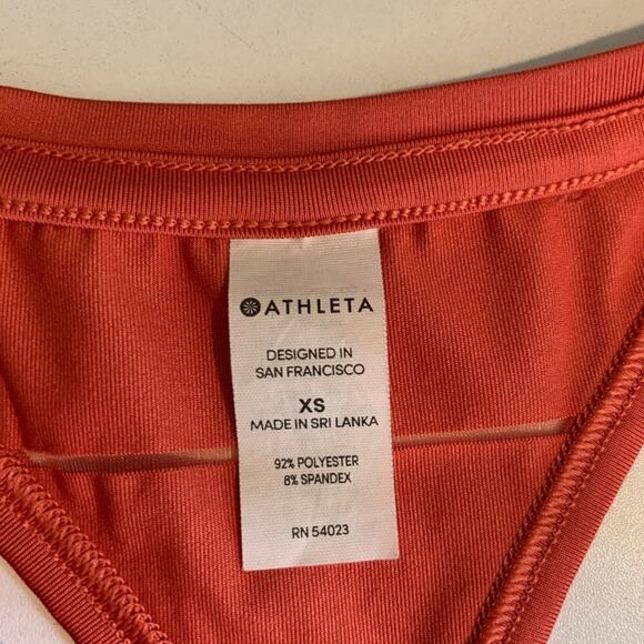 Athleta Tank Top Womens XS Terracotta Orange Mesh Panel Stripe Chi Racerback - Picture 10 of 14